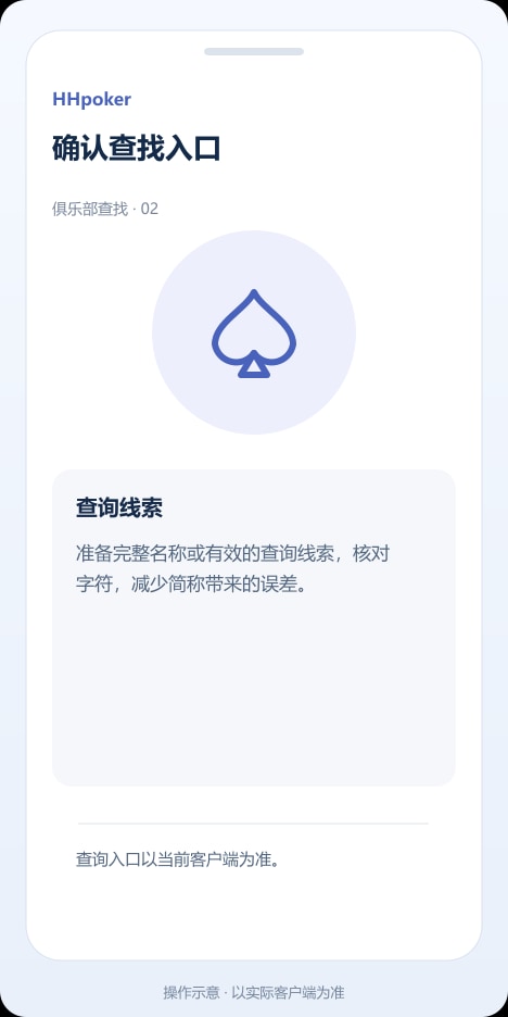HHpoker 确认查找入口操作示意